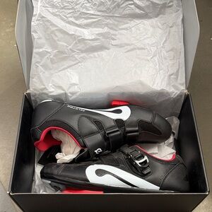 Peloton Black Cycling Shoes with Red and White Accents